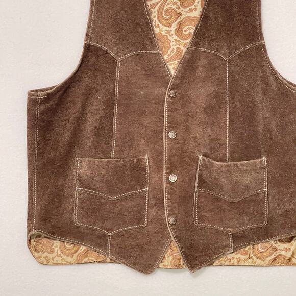 Simco Supreme Genuine Leather Vest Mens Size 46 Brown 4 Snaps Paisley Lined USA - Picture 11 of 12